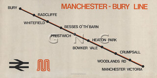 Manchester & Bury Line Map Diagram c1974 - British Rail London Midland Region